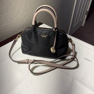 kate spade Black and Blush Pebbled Leather Satchel with Gold Hardware